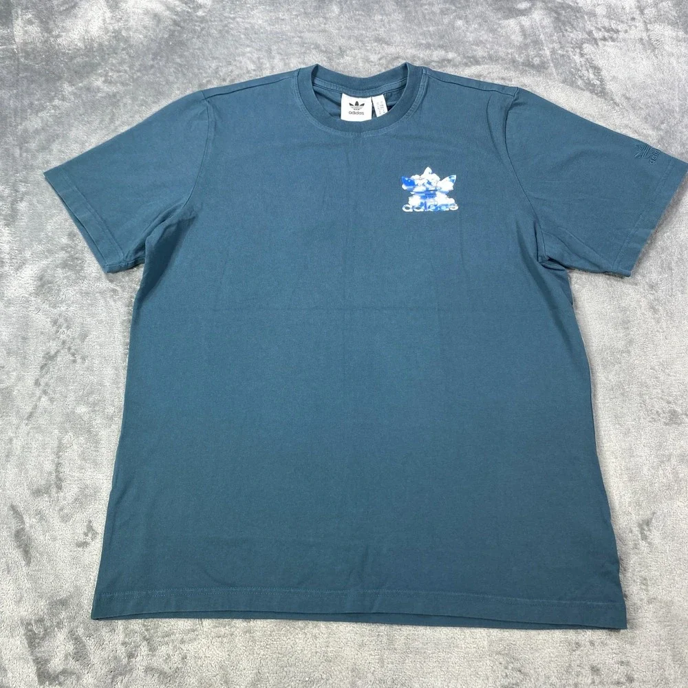 Adidas Originals Shirt Men's Medium Blue Cloud Trefoil Graphic Streetwear Tee